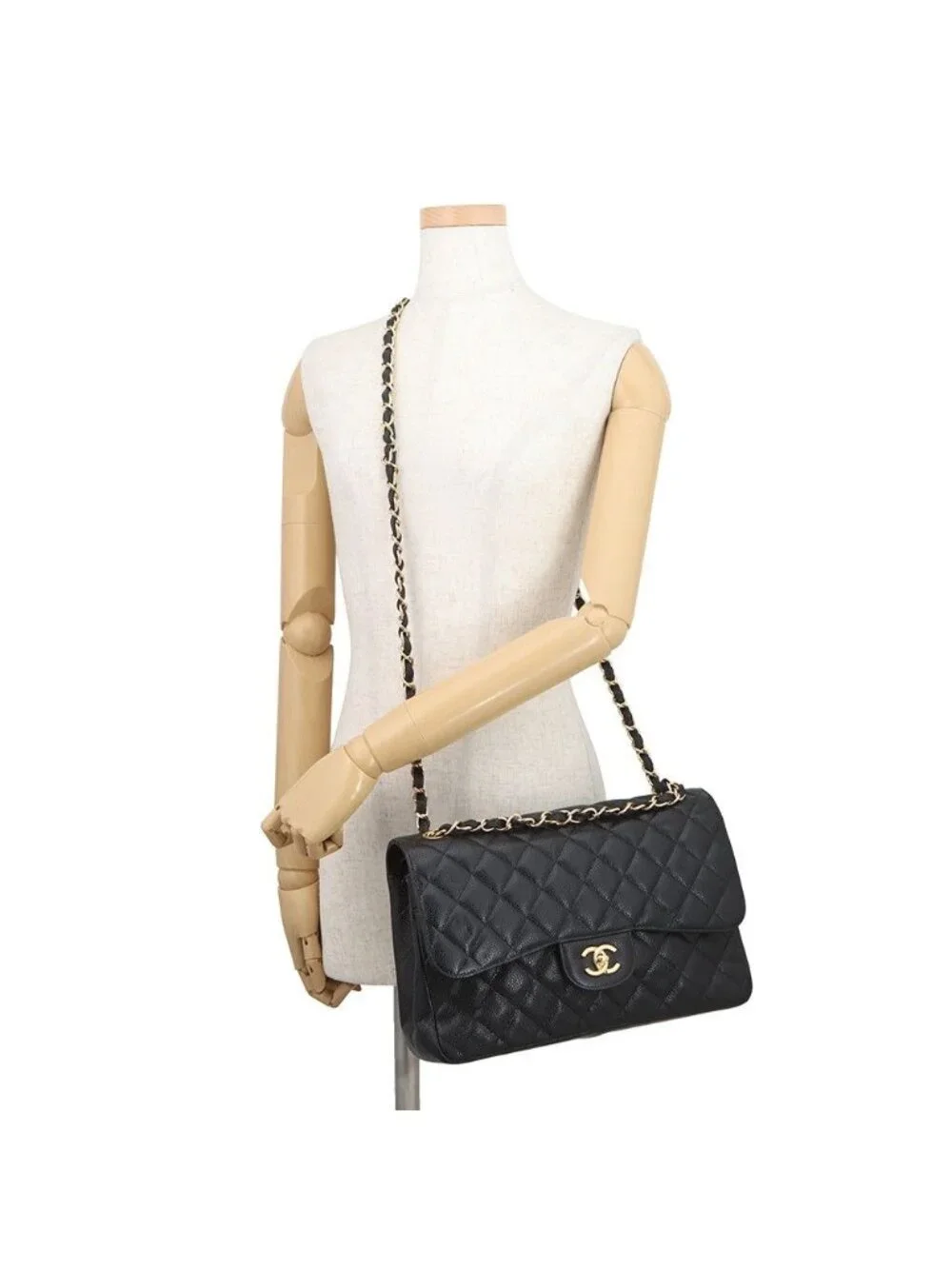 Chanel Chain Shoulder Bag Quilted 30 Caviar Leather CC Logo Black